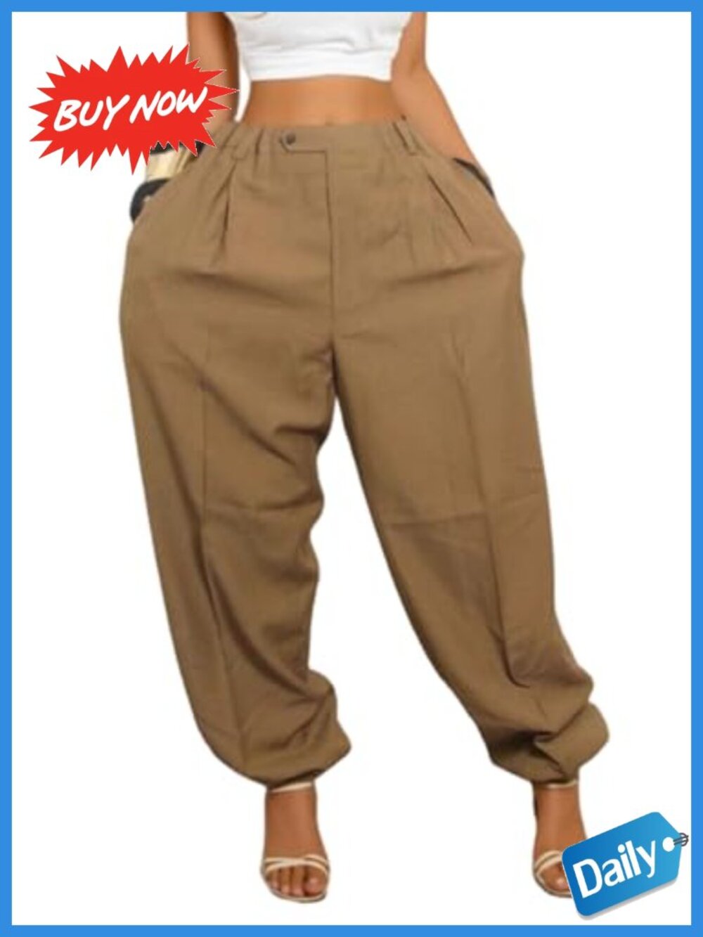 Vakkest Women's Baggy Parachute Pants High Waisted Balloon Wide Leg